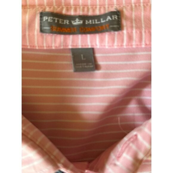 Peter Millar Men's Large Pink Striped Polo Shirt 92% Polyester 8% Spandex - Picture 3 of 5